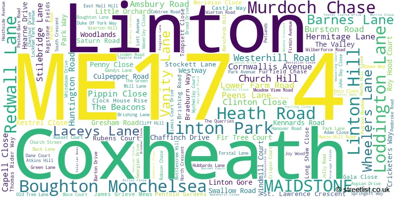 A word cloud for the ME17 4 postcode